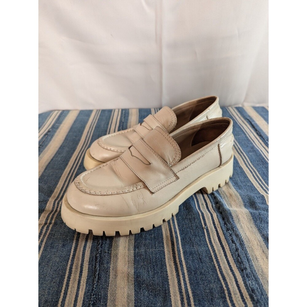 STEVE MADDEN Lawrence Bone Leather Chunky Platform Slip On Loafers Sz 9 [V06]